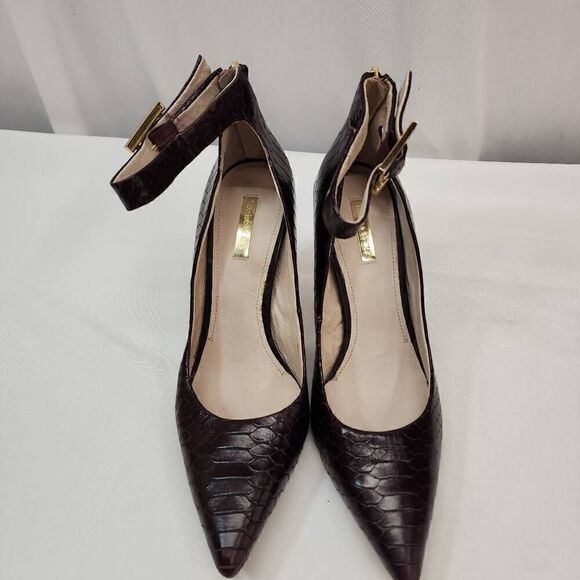 Louise Et Cie Size 10 Snake Skin Pointy Toe Ankle Strap 4" Heel N Burgandy - Picture 11 of 11